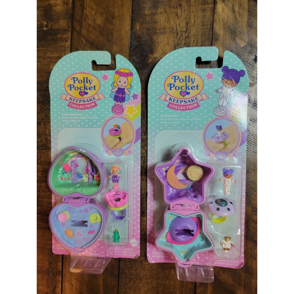 Polly Pocket Keepsake Collection Fairy Meadow Stardream Ring Kids Purple New 2pk